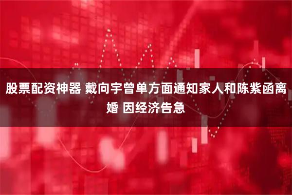 股票配资神器 戴向宇曾单方面通知家人和陈紫函离婚 因经济告急